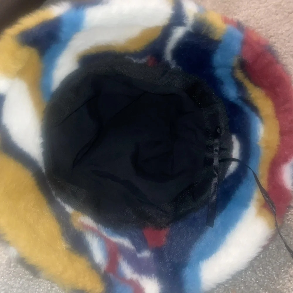 Y2k revival Fuzzy art bucket hat multi colored one sized microfiber